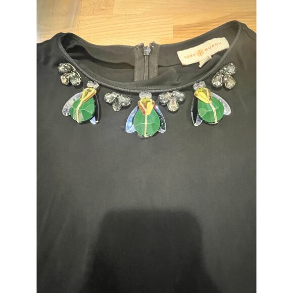 Tory Burch Black Deena Beetle Embellished Rhinestone Rayon Stretch Dress Sz Xs - Picture 5 of 9